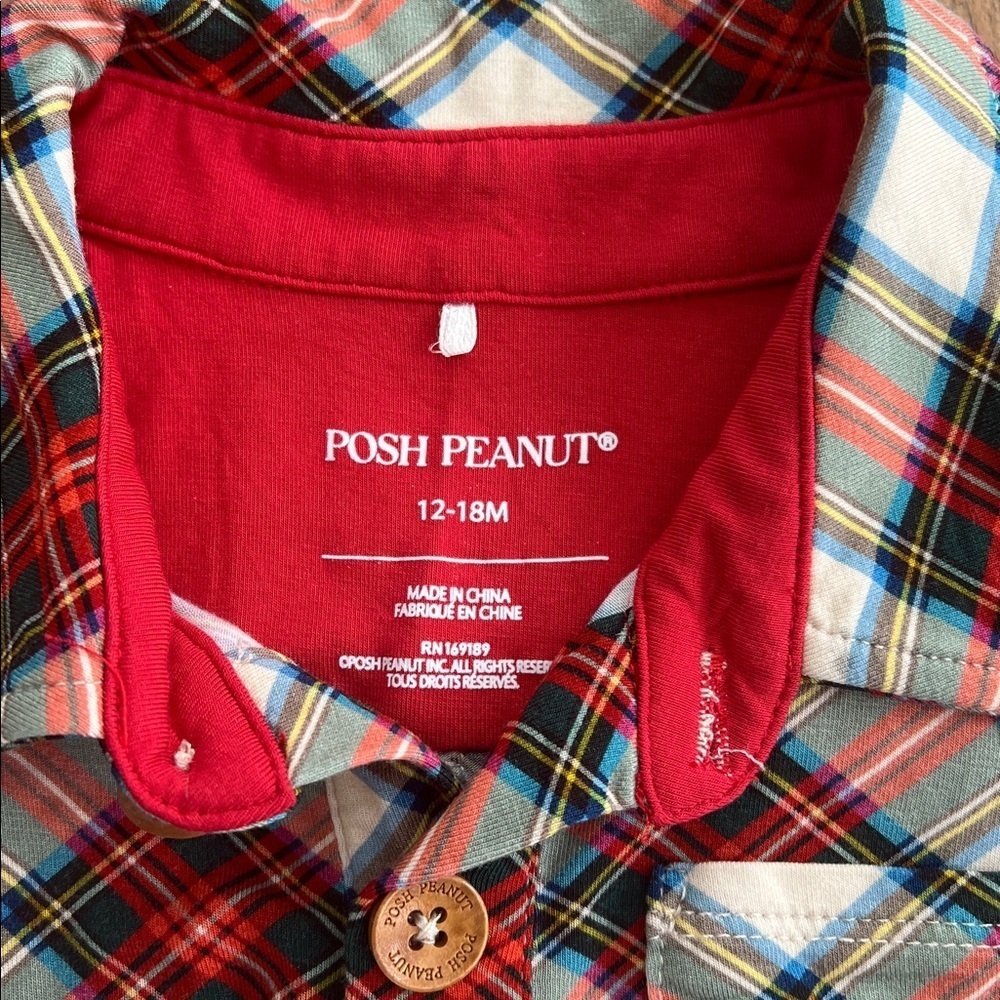 Posh Peanut Kids bamboo collared one piece romper tartan plaid 12-18 months - Picture 3 of 5